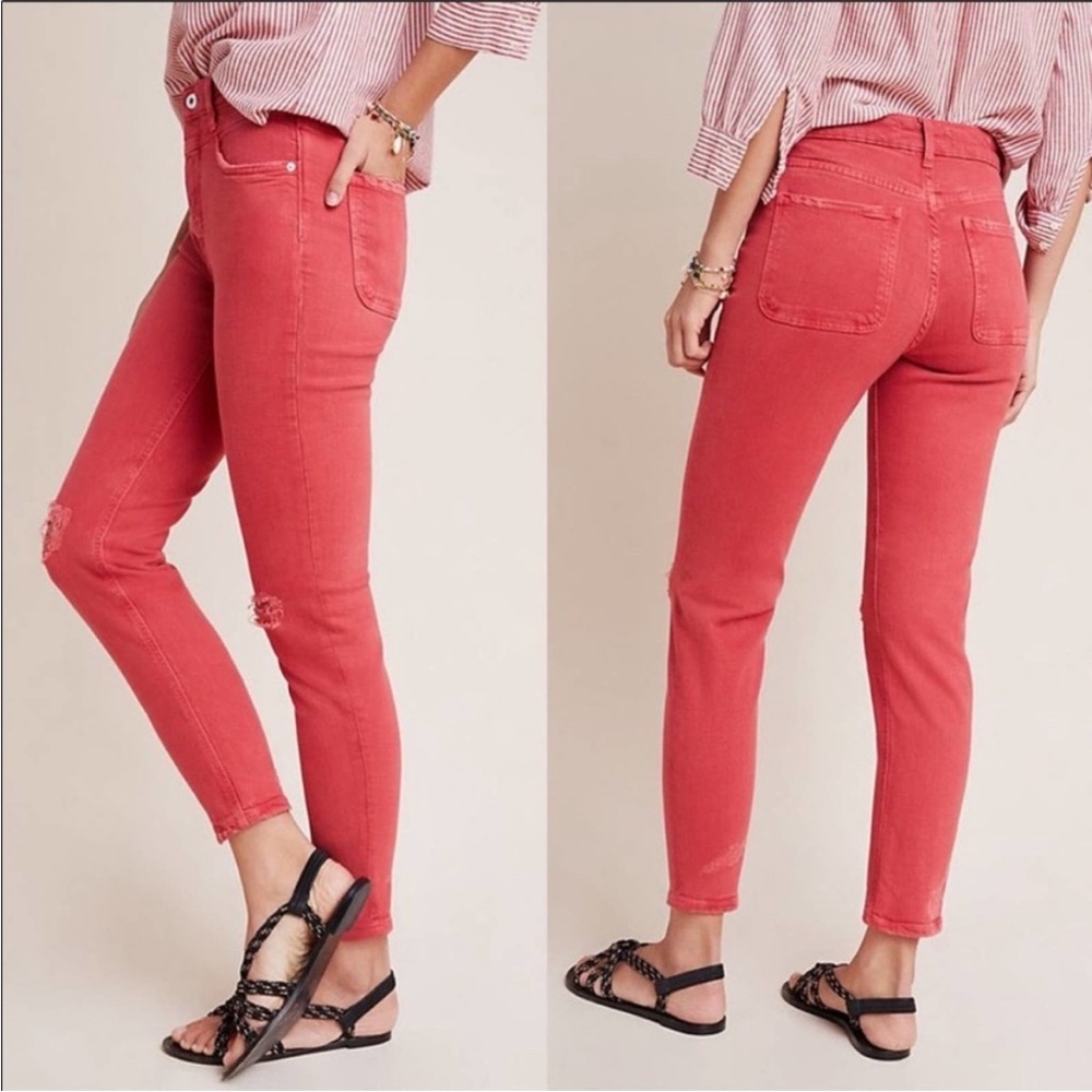 Pilcro High Rise Slim Jeans Womens 25 Salmon Coastal Preppy Casual Distressed